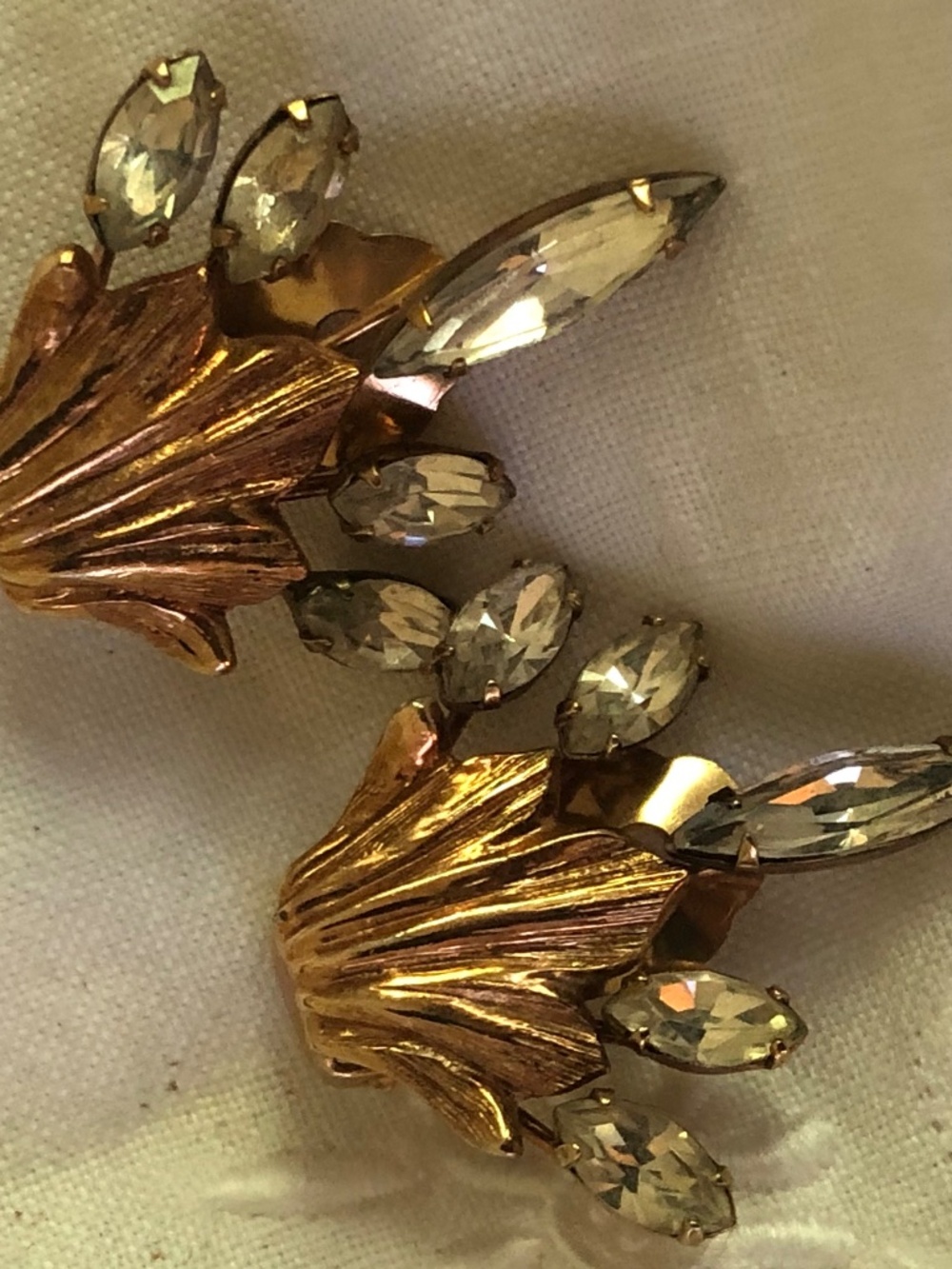 Napier Pat. Pend. clip earrings, Hollywood Regency styled, signed both earrings